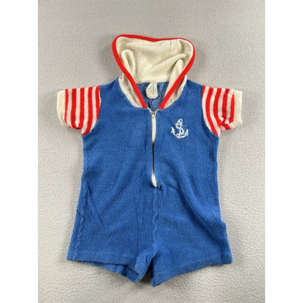 VTG JCPenney Terry Cloth Sailor Romper Baby Outfit 4T 32-37lbs Swim Cover